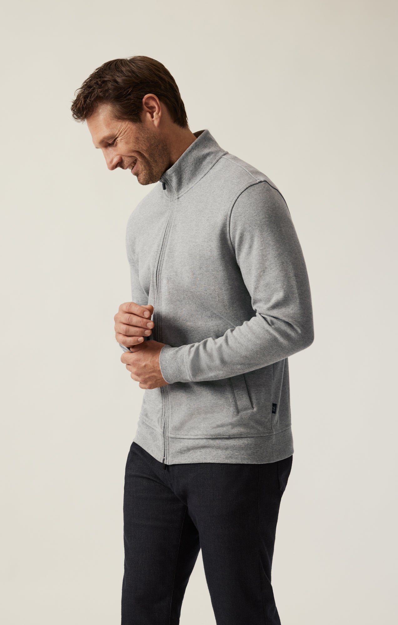 34 Heritage High Neck Zip-Up Grey Melange