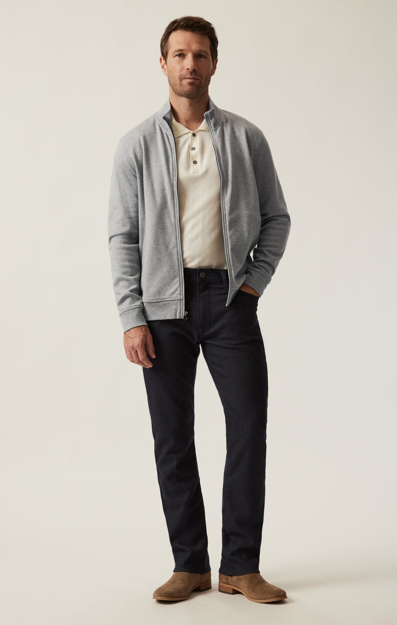 34 Heritage High Neck Zip-Up Grey Melange