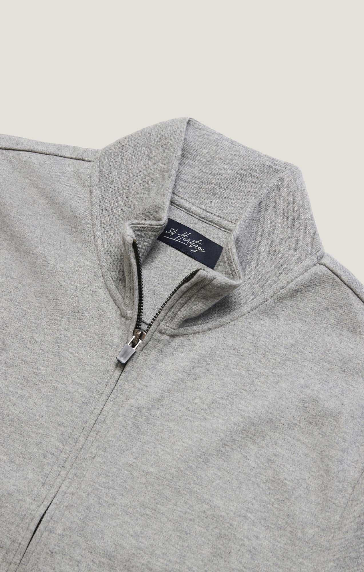 34 Heritage High Neck Zip-Up Grey Melange