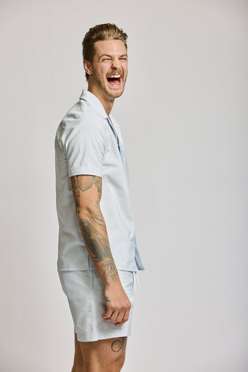 Easy Mondays Seersucker Camp Collar Shirt Blue