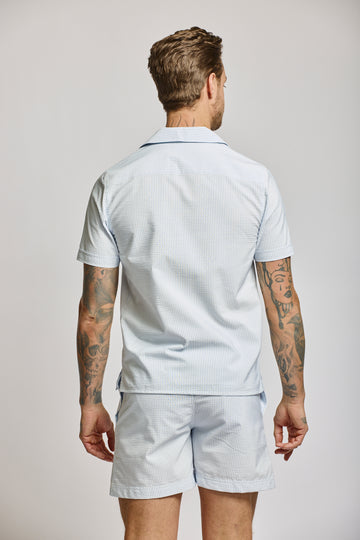 Easy Mondays Seersucker Camp Collar Shirt Blue