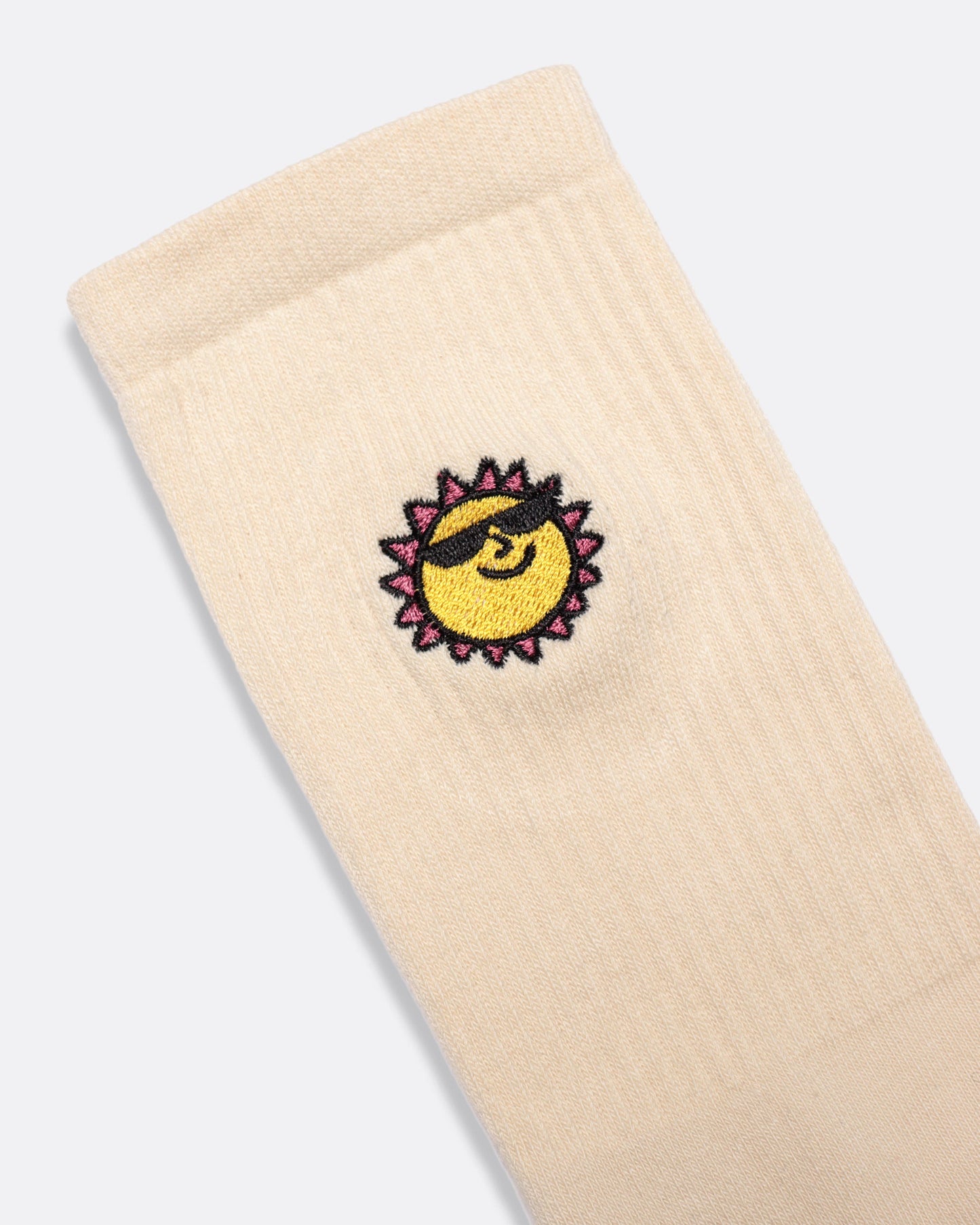 Far Afield Embroidered Socks Off White Sunny Motif