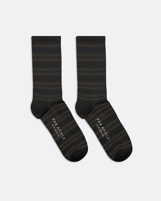 Far Afield Ribbed Stripe Socks Dark Grey