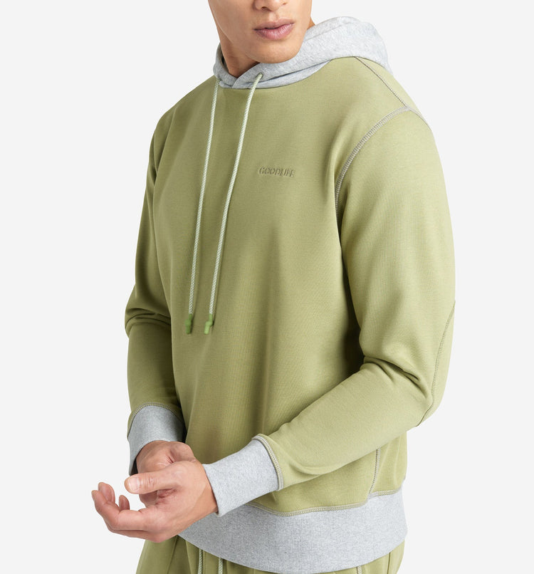 Goodlife Micro Terry Colour block Hoodie Mosstone