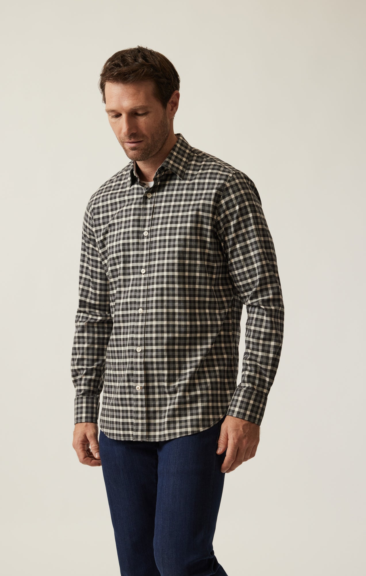 34 Heritage Gingham Shirt Grey Melange