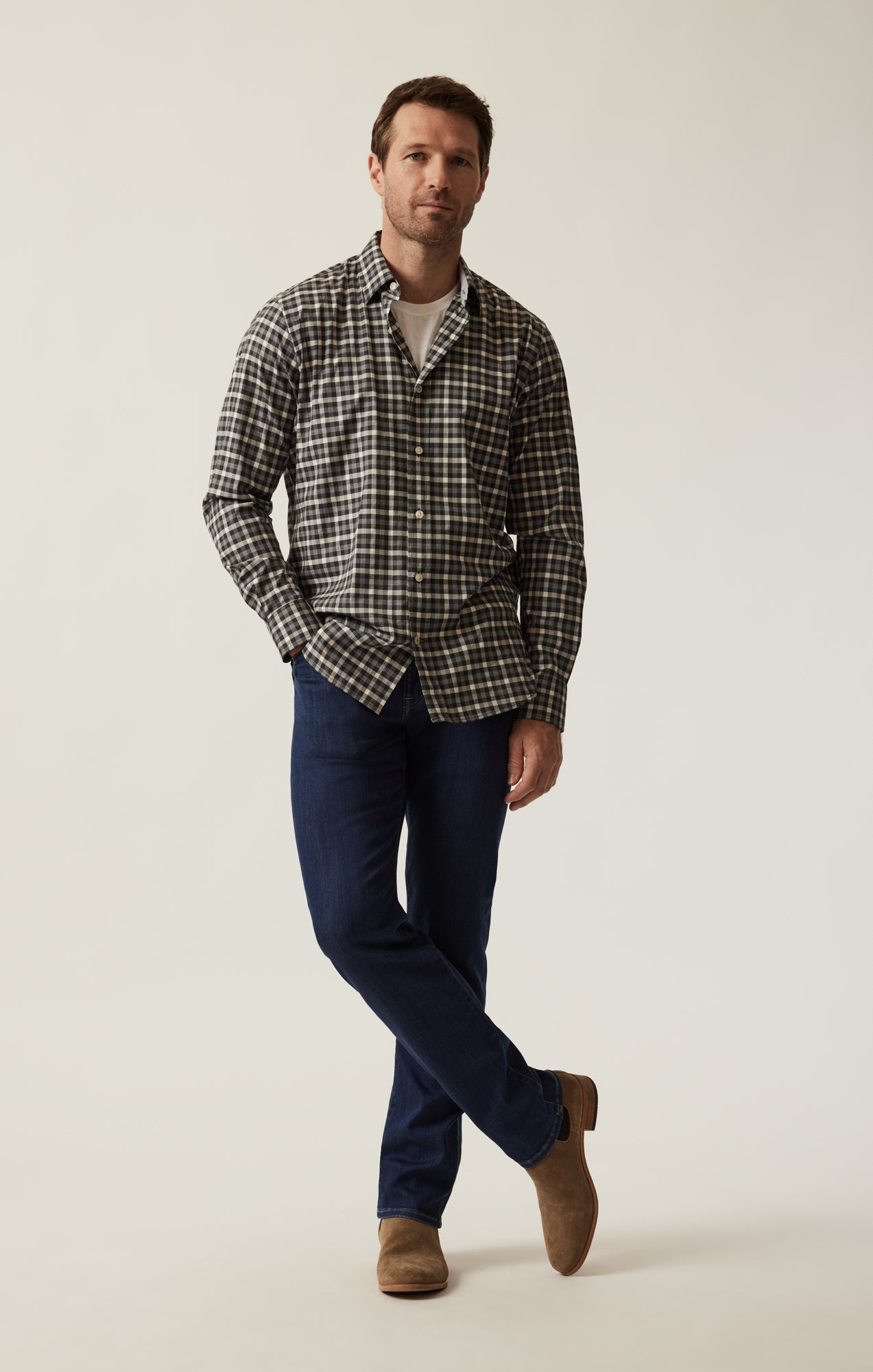 34 Heritage Gingham Shirt Grey Melange