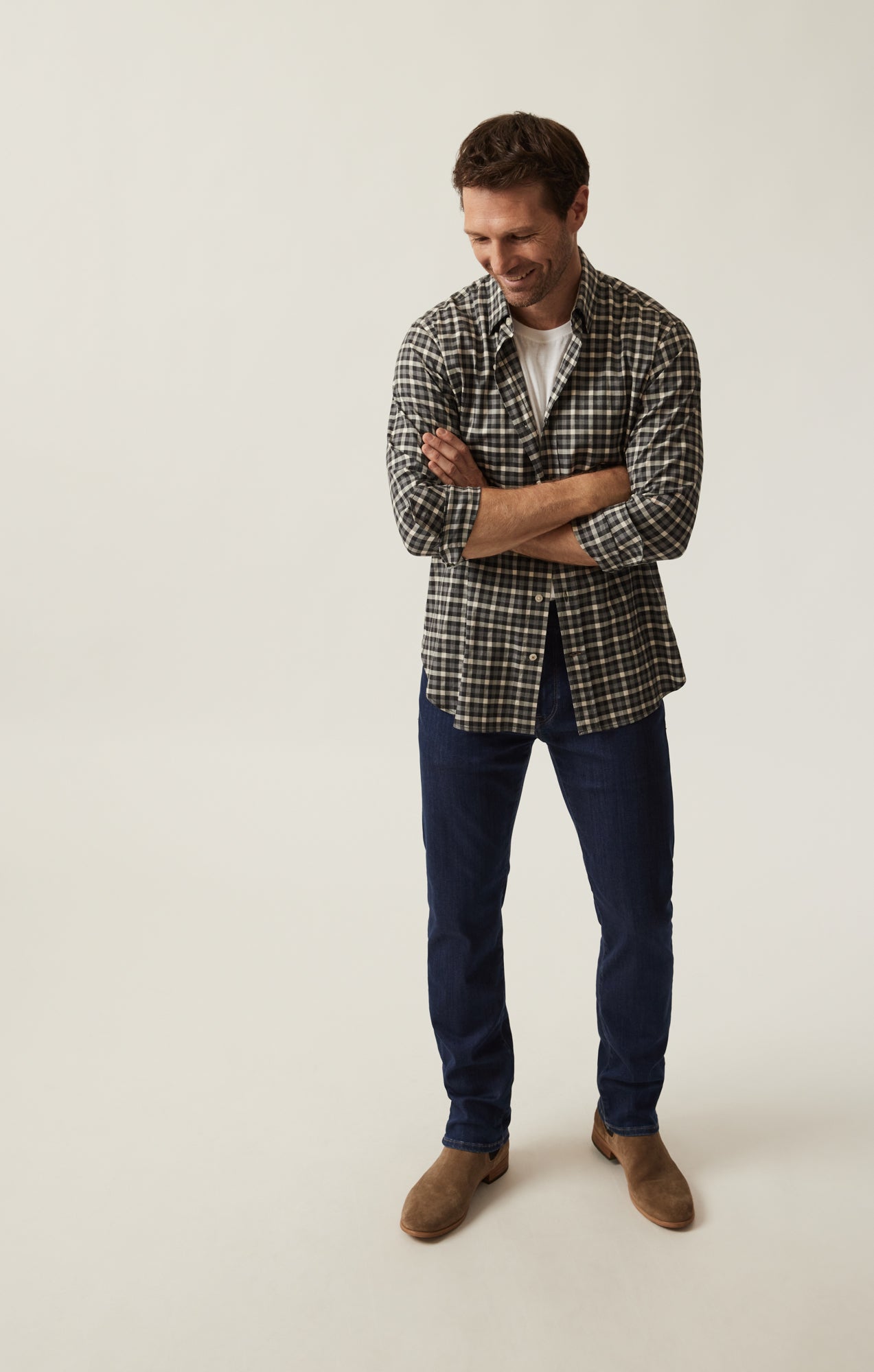 34 Heritage Gingham Shirt Grey Melange