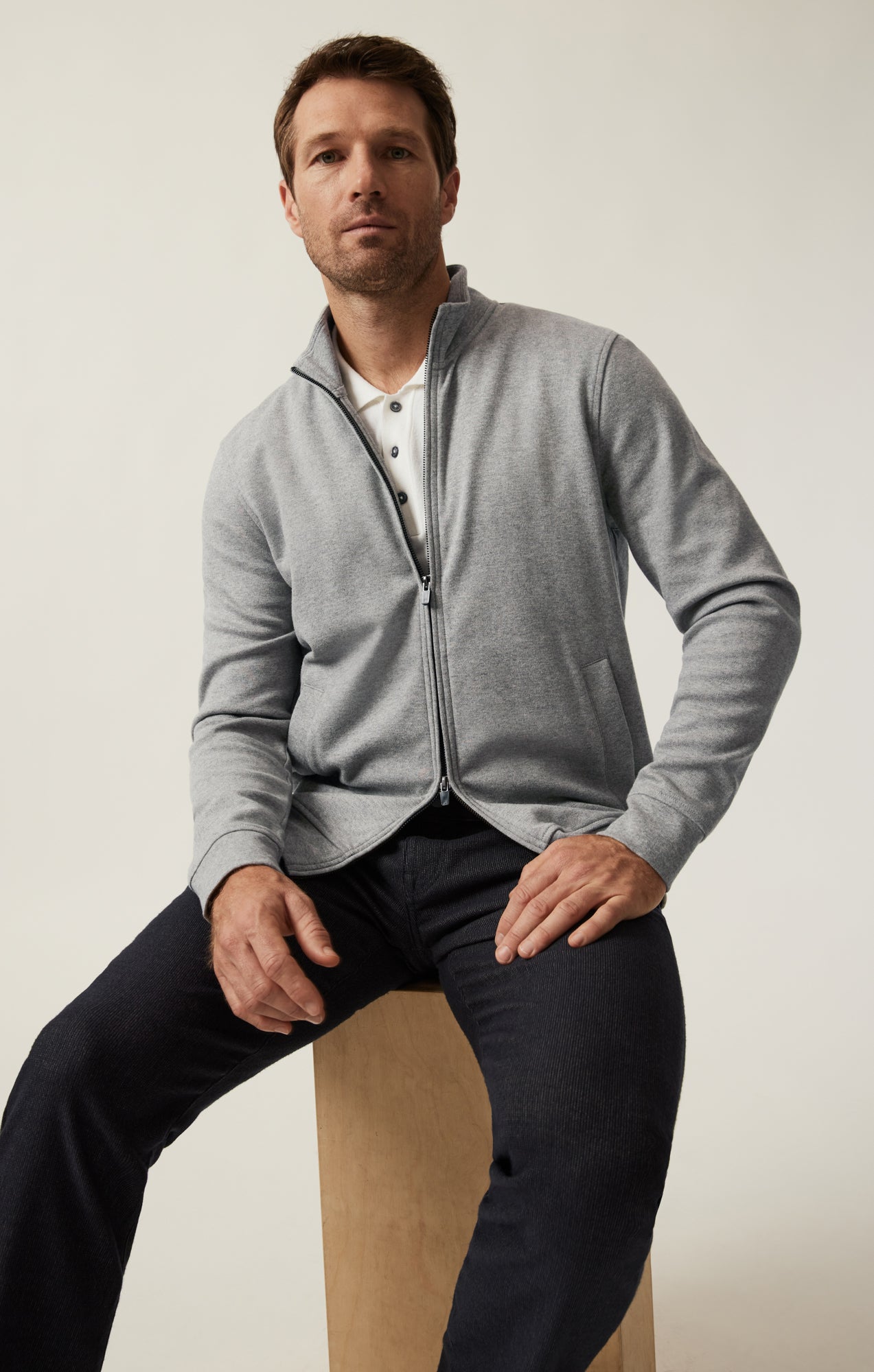 34 Heritage High Neck Zip-Up Grey Melange
