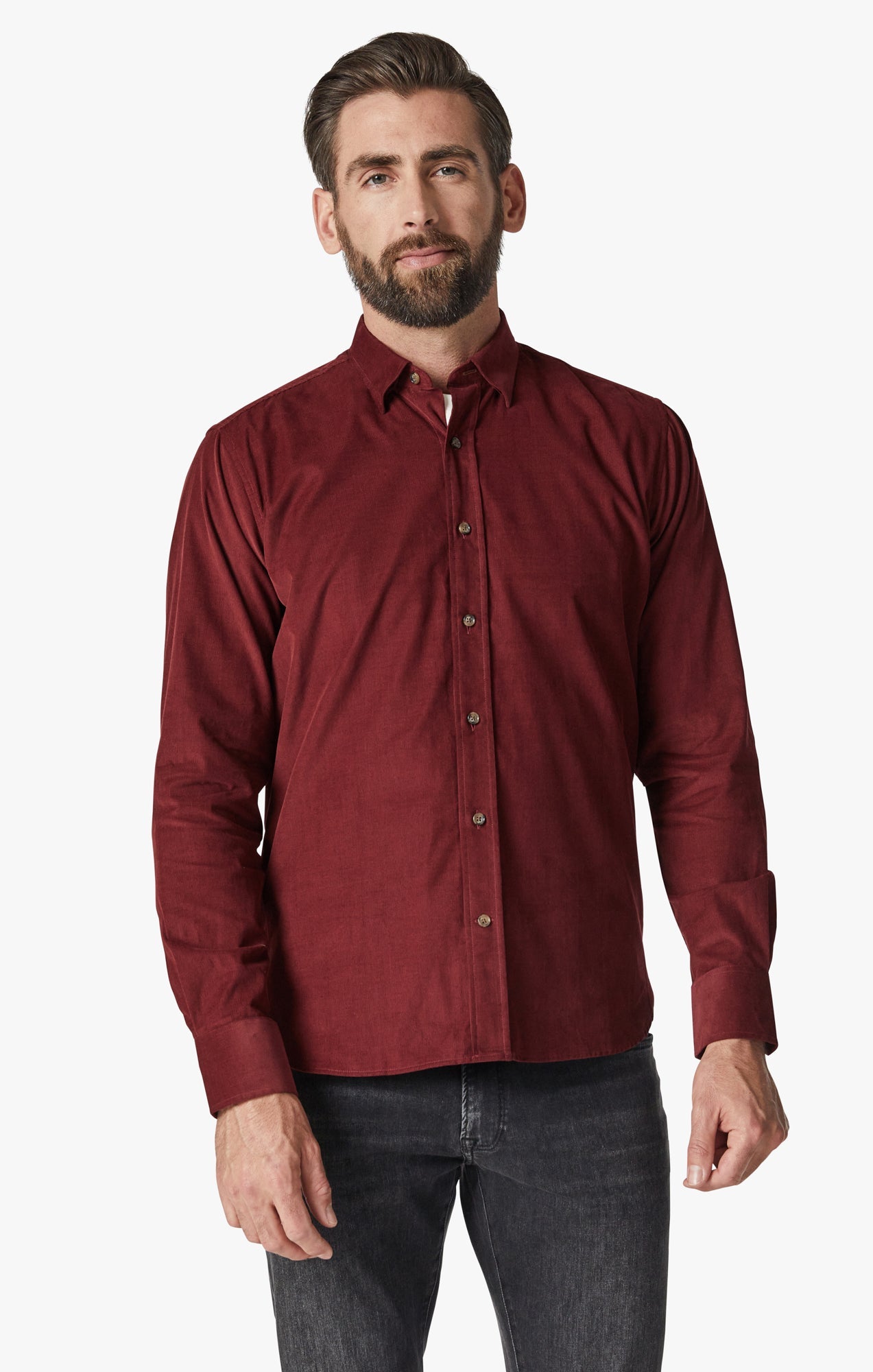 34 Heritage Micro Corduroy Shirt Bordeaux