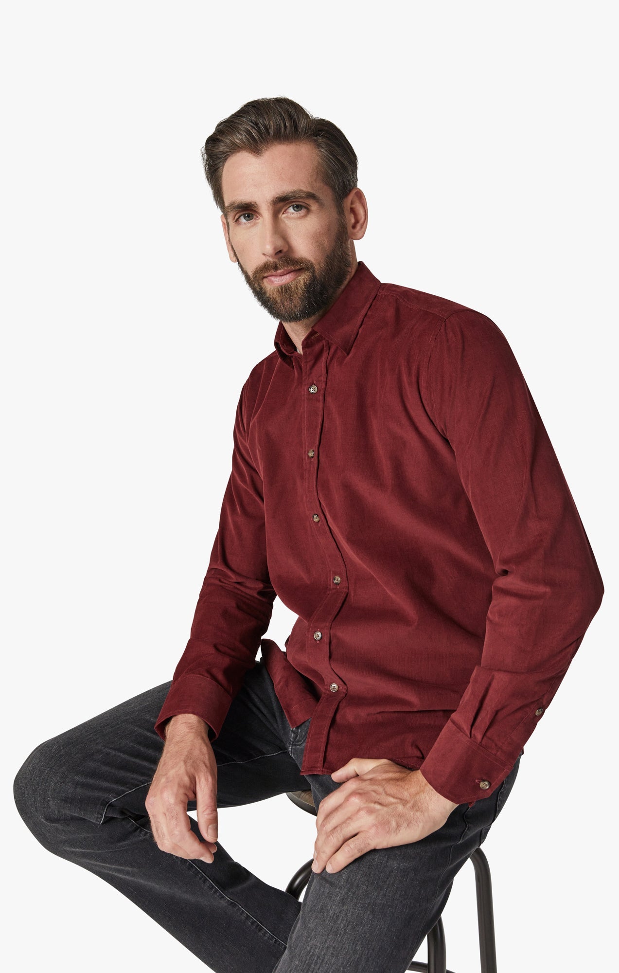 34 Heritage Micro Corduroy Shirt Bordeaux