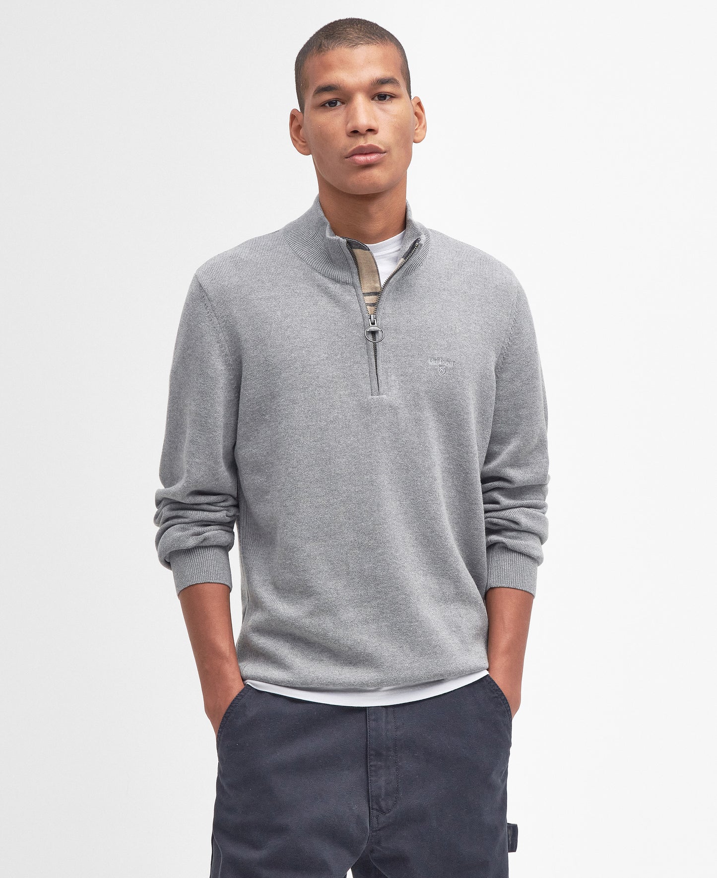 Barbour Cotton Half Zip Knitted Jumper Grey Marl