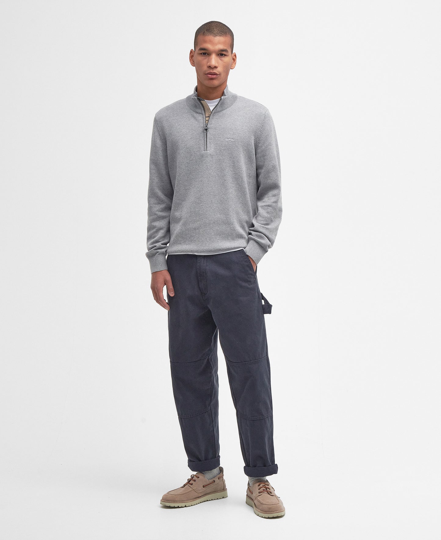 Barbour Cotton Half Zip Knitted Jumper Grey Marl