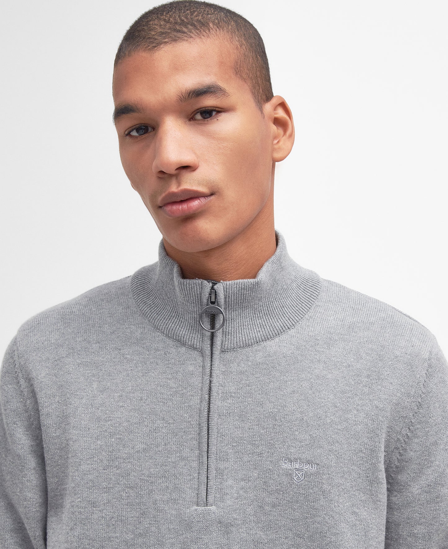 Barbour Cotton Half Zip Knitted Jumper Grey Marl