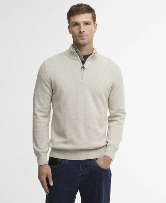 Barbour Cotton Half Zip Knitted Jumper Neutral