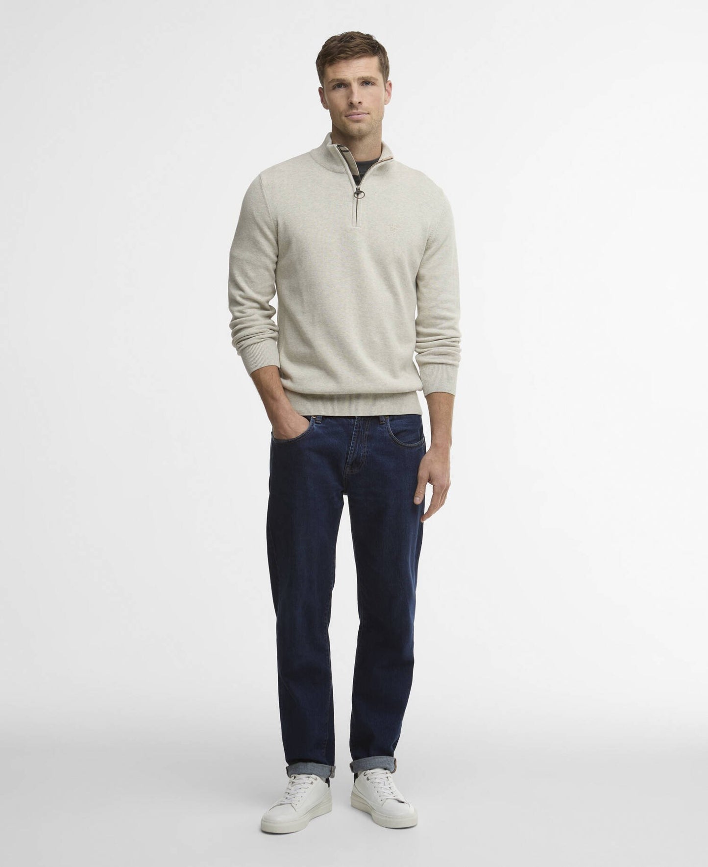 Barbour Cotton Half Zip Knitted Jumper Neutral