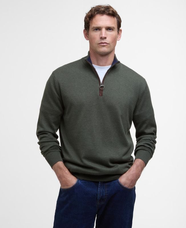 Barbour Cotton Half Zip Knitted Jumper Olive Marl