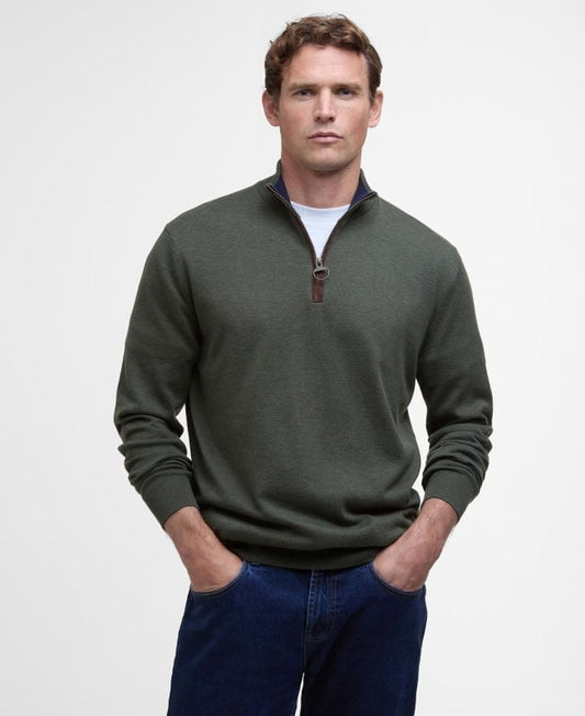 Barbour Cotton Half Zip Knitted Jumper Olive Marl