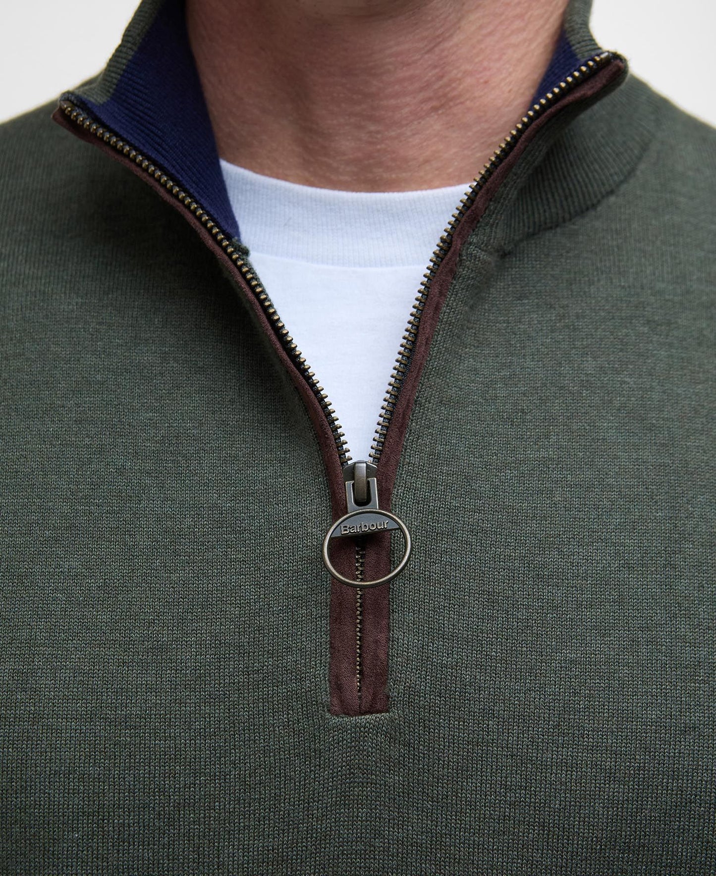 Barbour Cotton Half Zip Knitted Jumper Olive Marl