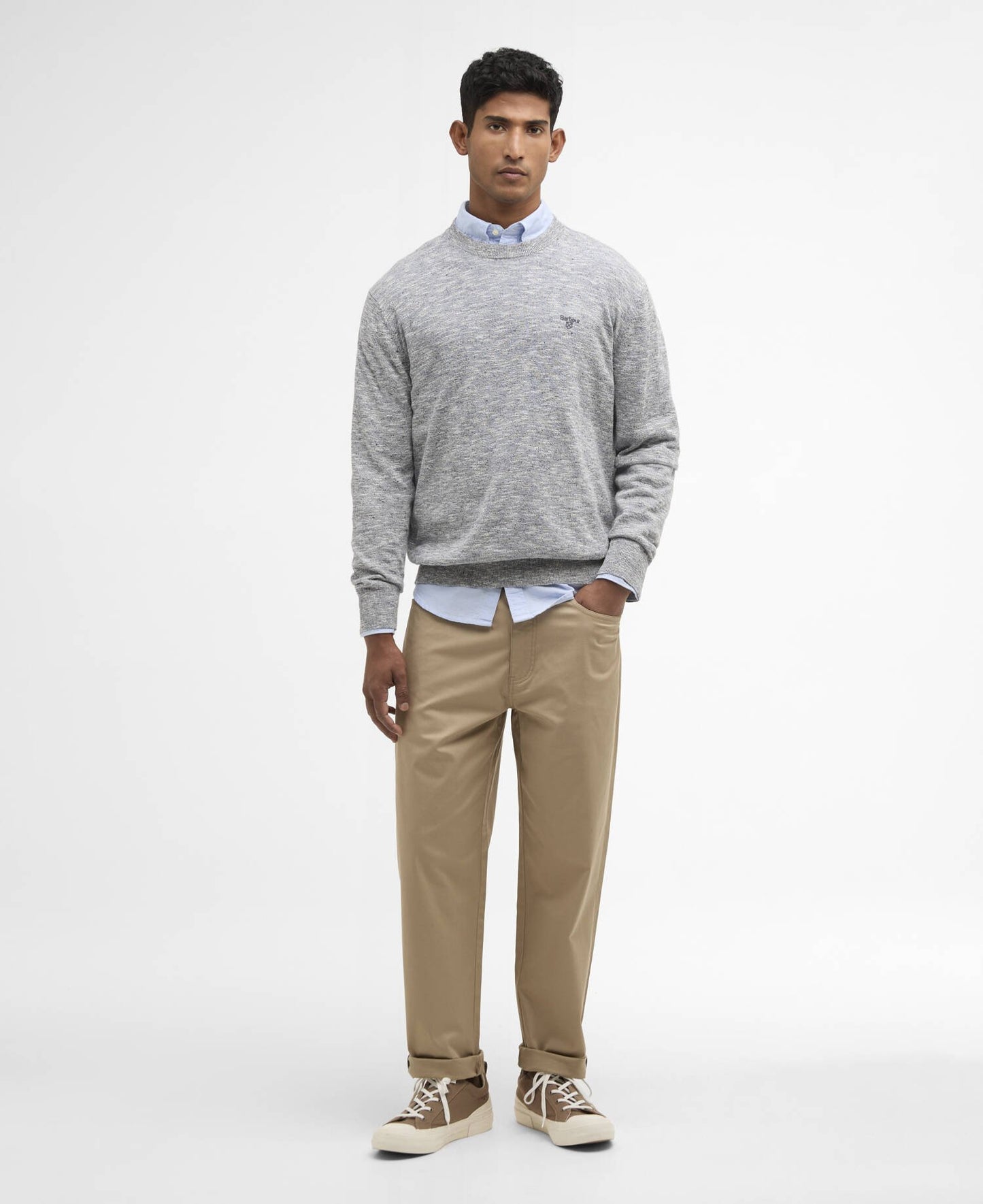 Barbour Flaxby Linen Blend Crew Neck Navy