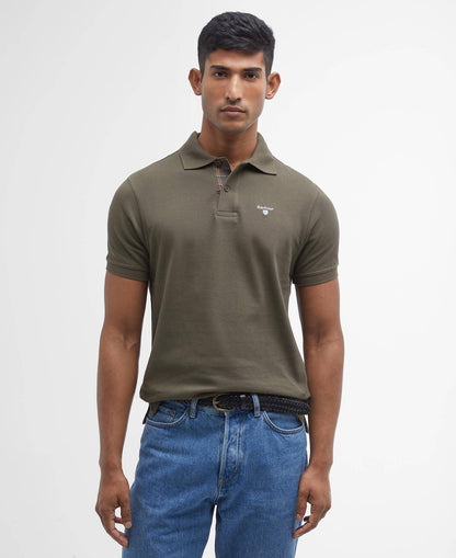 Barbour Tartan Pique Polo Shirt Dark Olive