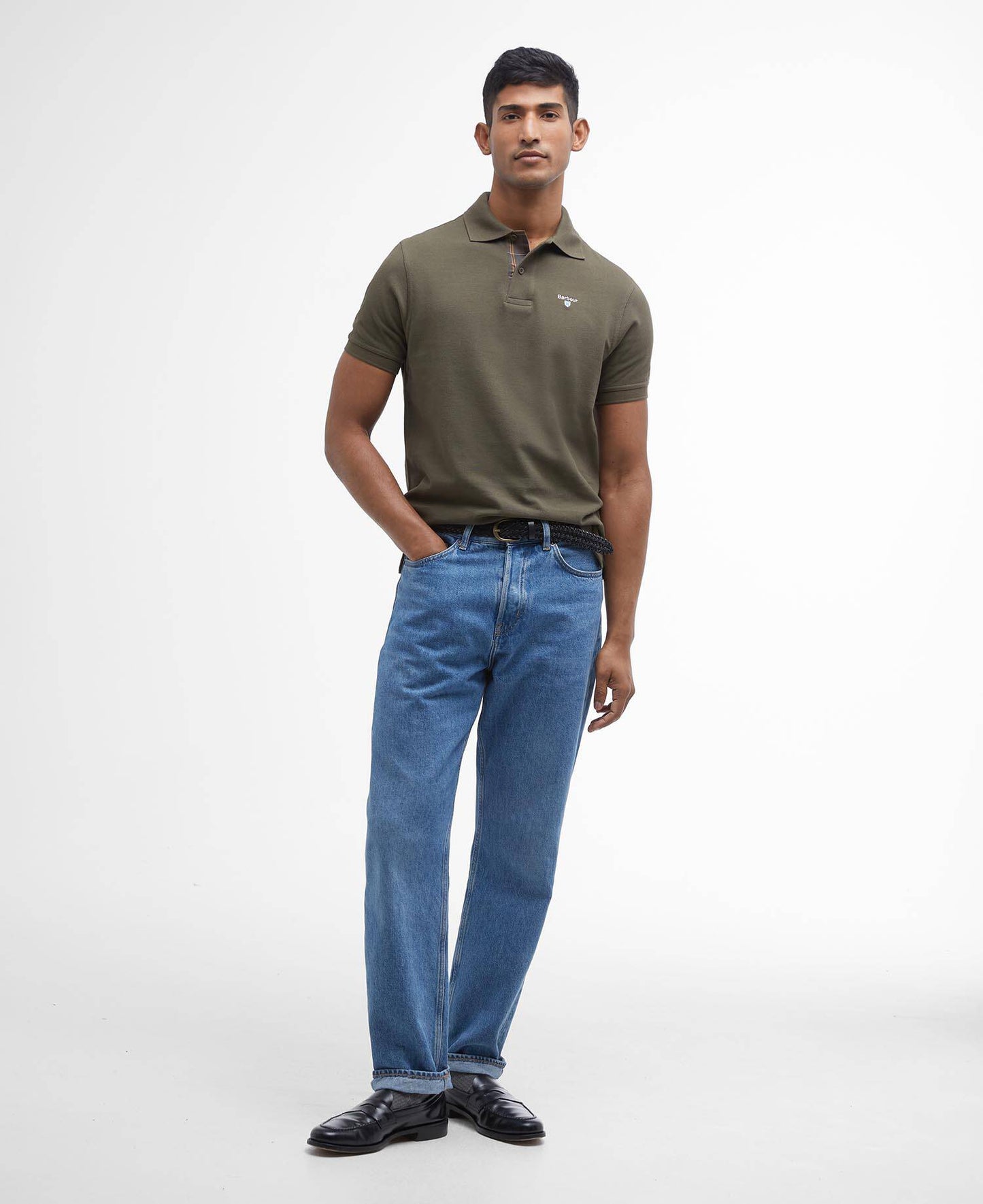 Barbour Tartan Pique Polo Shirt Dark Olive