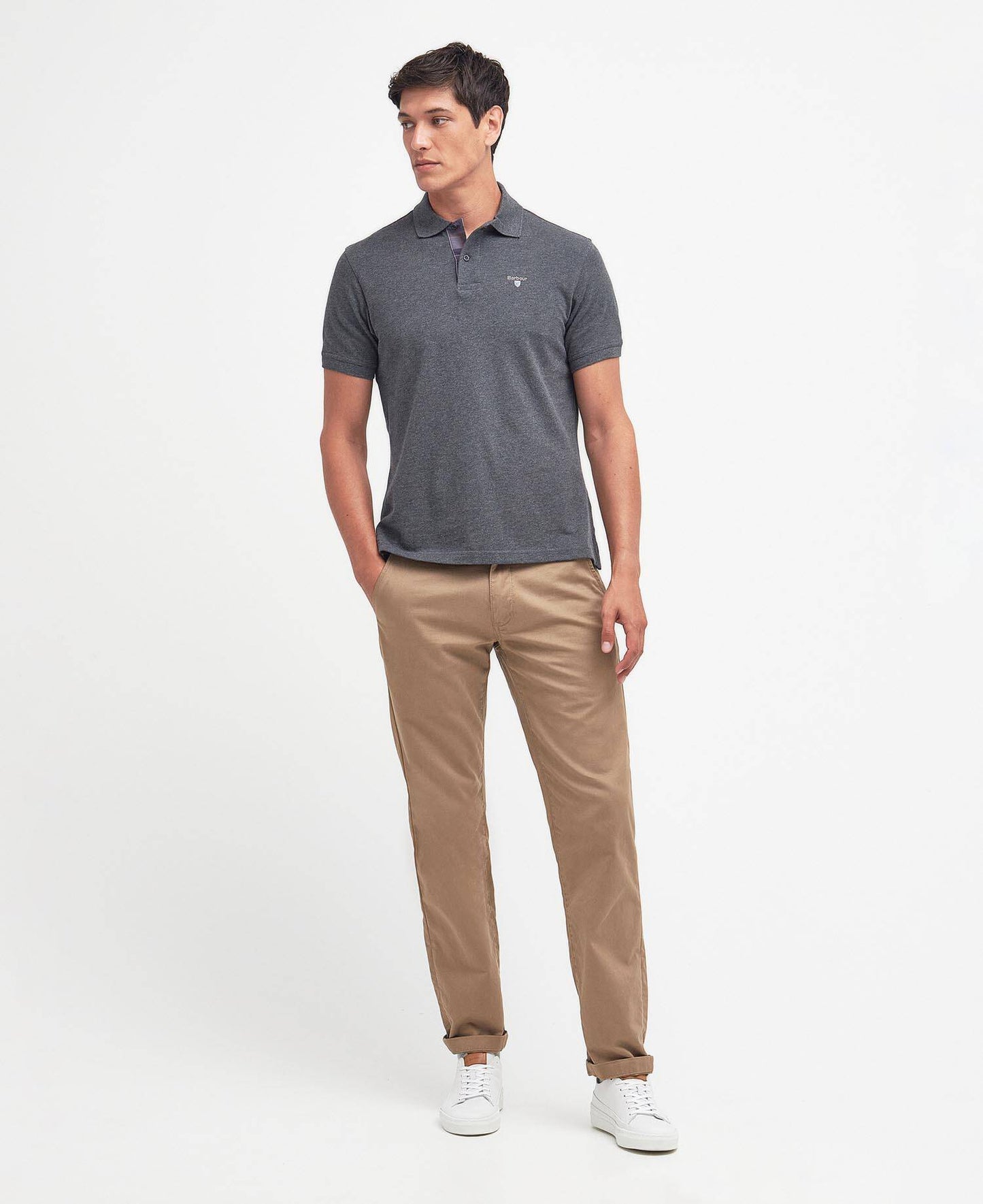 Barbour Tartan Pique Polo Shirt Slate Marl