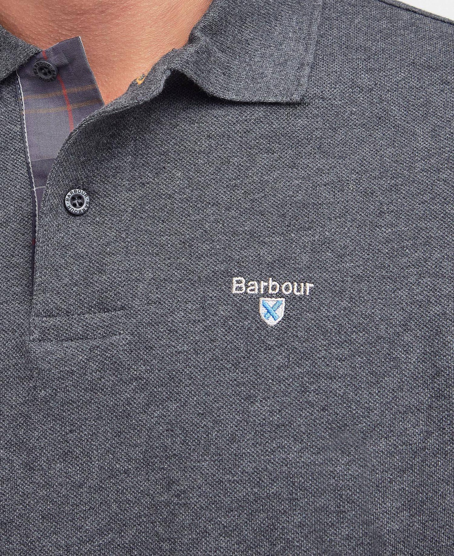 Barbour Tartan Pique Polo Shirt Slate Marl