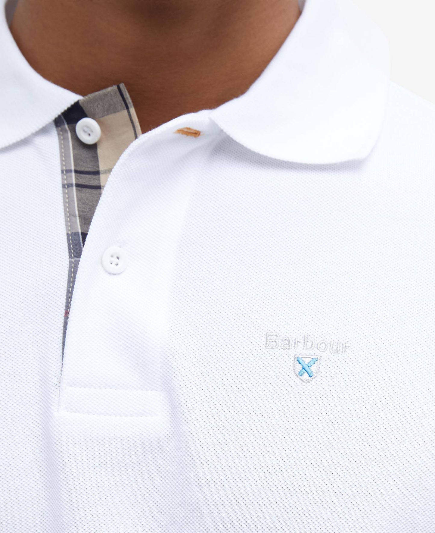 Barbour Tartan Pique Polo Shirt White/Dress