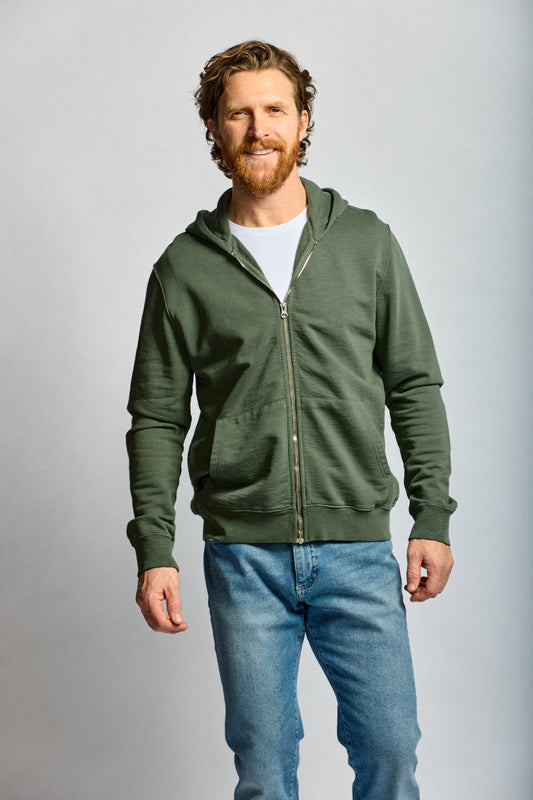 Easy Mondays Slub Cotton Zip Hoodie Thyme