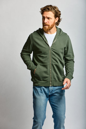 Easy Mondays Slub Cotton Zip Hoodie Thyme