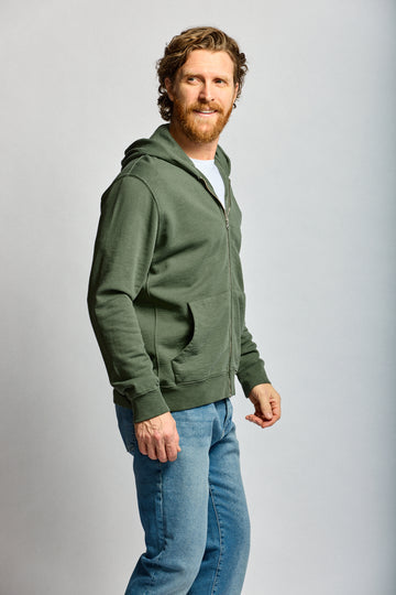 Easy Mondays Slub Cotton Zip Hoodie Thyme
