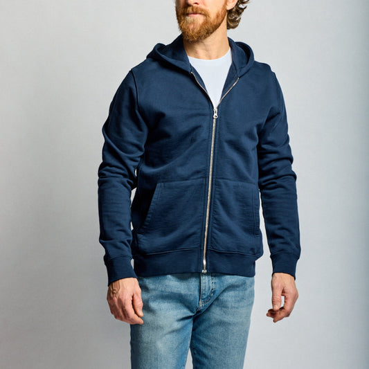 Easy Mondays Slub Cotton Zip Hoodie Navy
