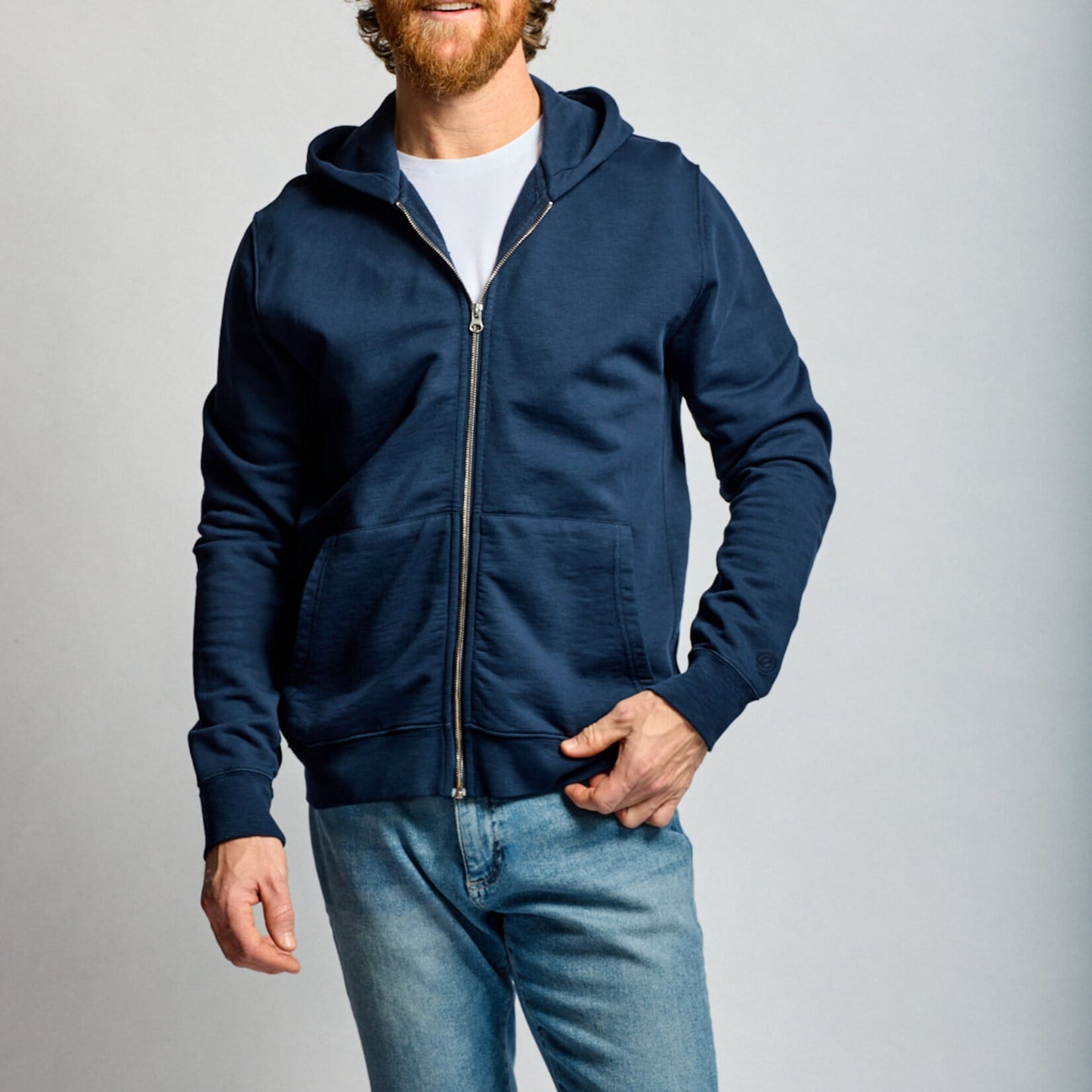 Easy Mondays Slub Cotton Zip Hoodie Navy