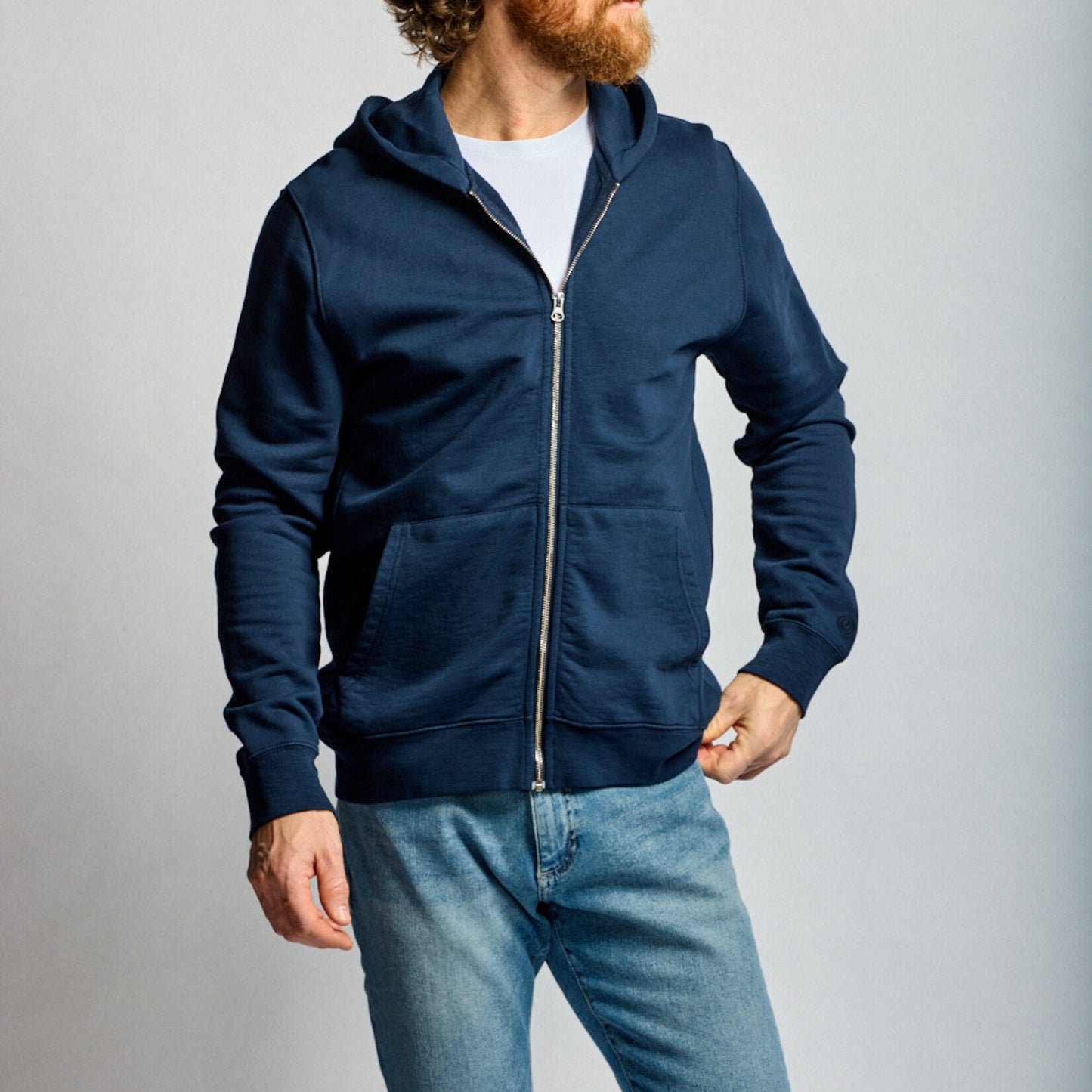Easy Mondays Slub Cotton Zip Hoodie Navy
