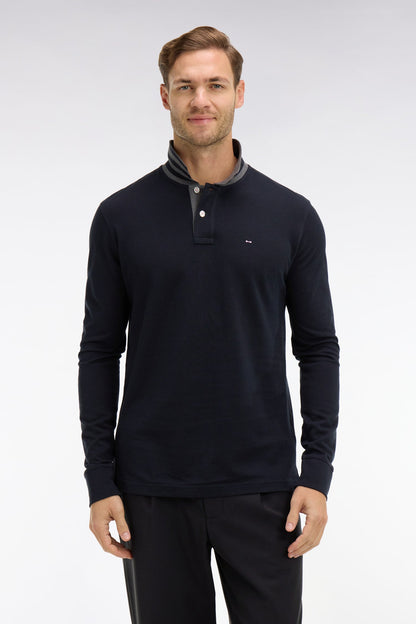 Eden Park Long Sleeve Pima Cotton Polo Contrasting Accents Black