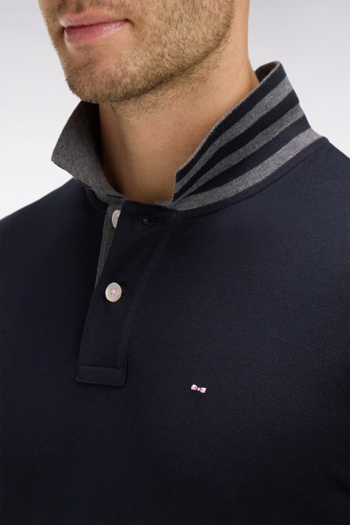 Eden Park Long Sleeve Pima Cotton Polo Contrasting Accents Black