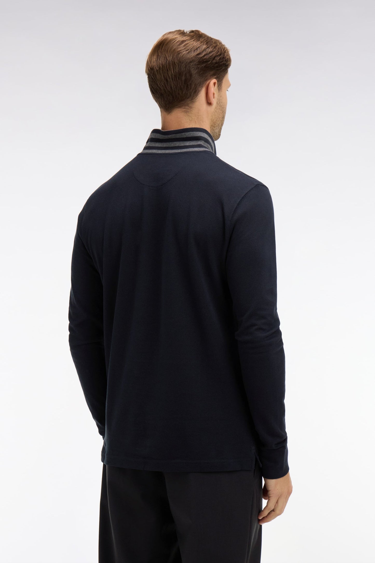 Eden Park Long Sleeve Pima Cotton Polo Contrasting Accents Black