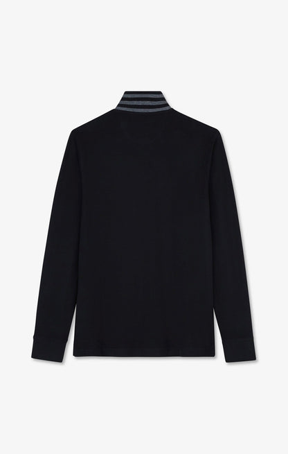 Eden Park Long Sleeve Pima Cotton Polo Contrasting Accents Black