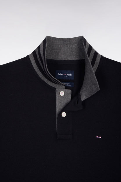 Eden Park Long Sleeve Pima Cotton Polo Contrasting Accents Black