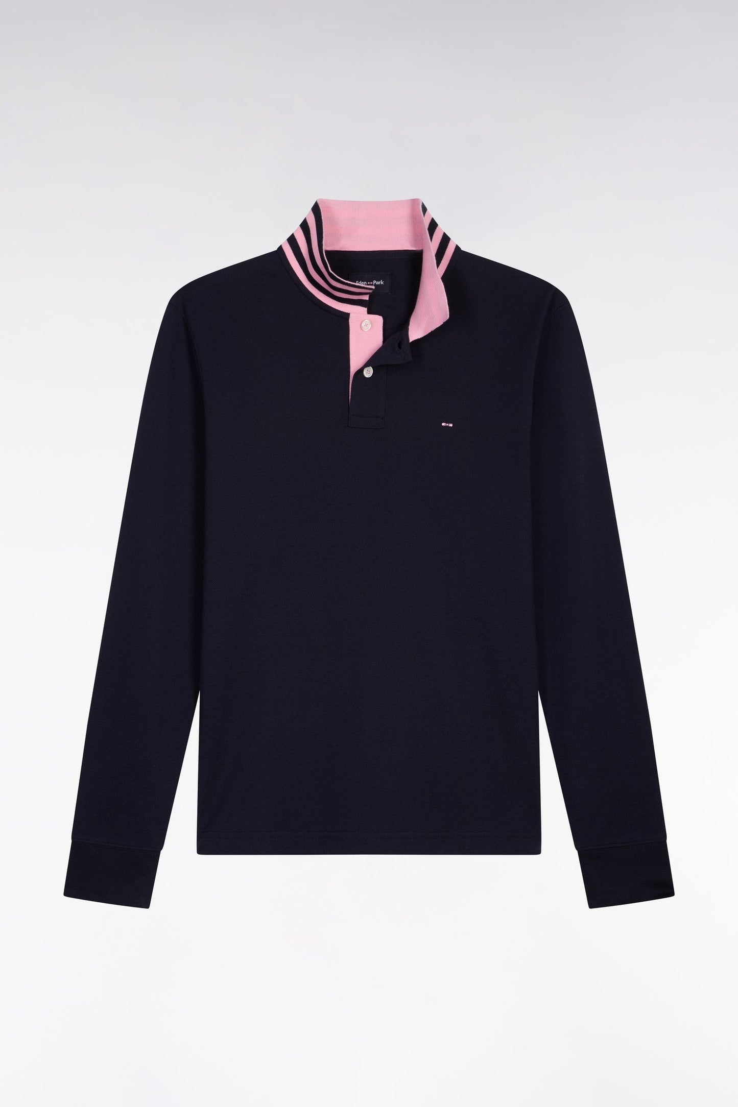 Eden Park Long Sleeve Pima Cotton Polo Contrasting Accents Navy