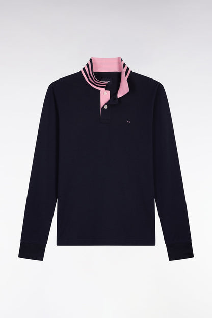 Eden Park Long Sleeve Pima Cotton Polo Contrasting Accents Navy