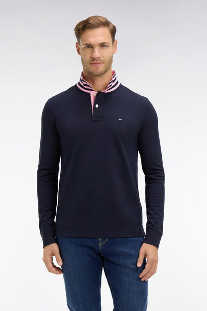 Eden Park Long Sleeve Pima Cotton Polo Contrasting Accents Navy
