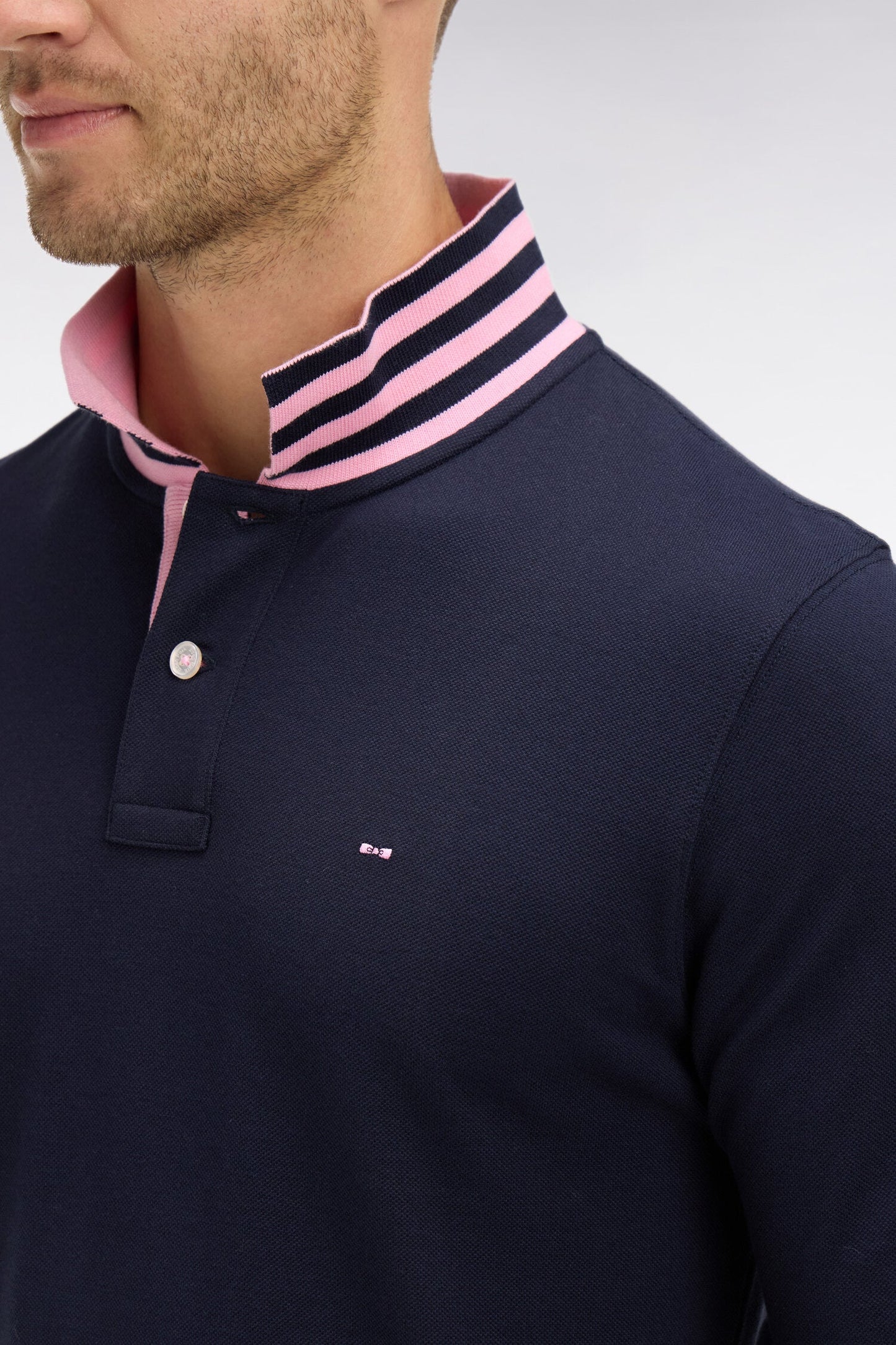 Eden Park Long Sleeve Pima Cotton Polo Contrasting Accents Navy