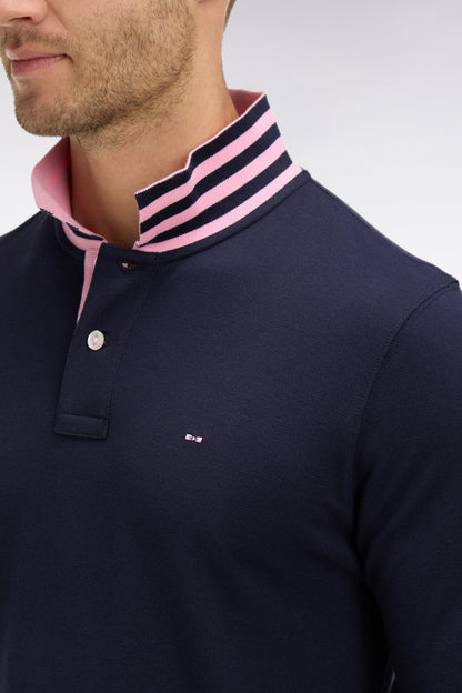 Eden Park Long Sleeve Pima Cotton Polo Contrasting Accents Navy