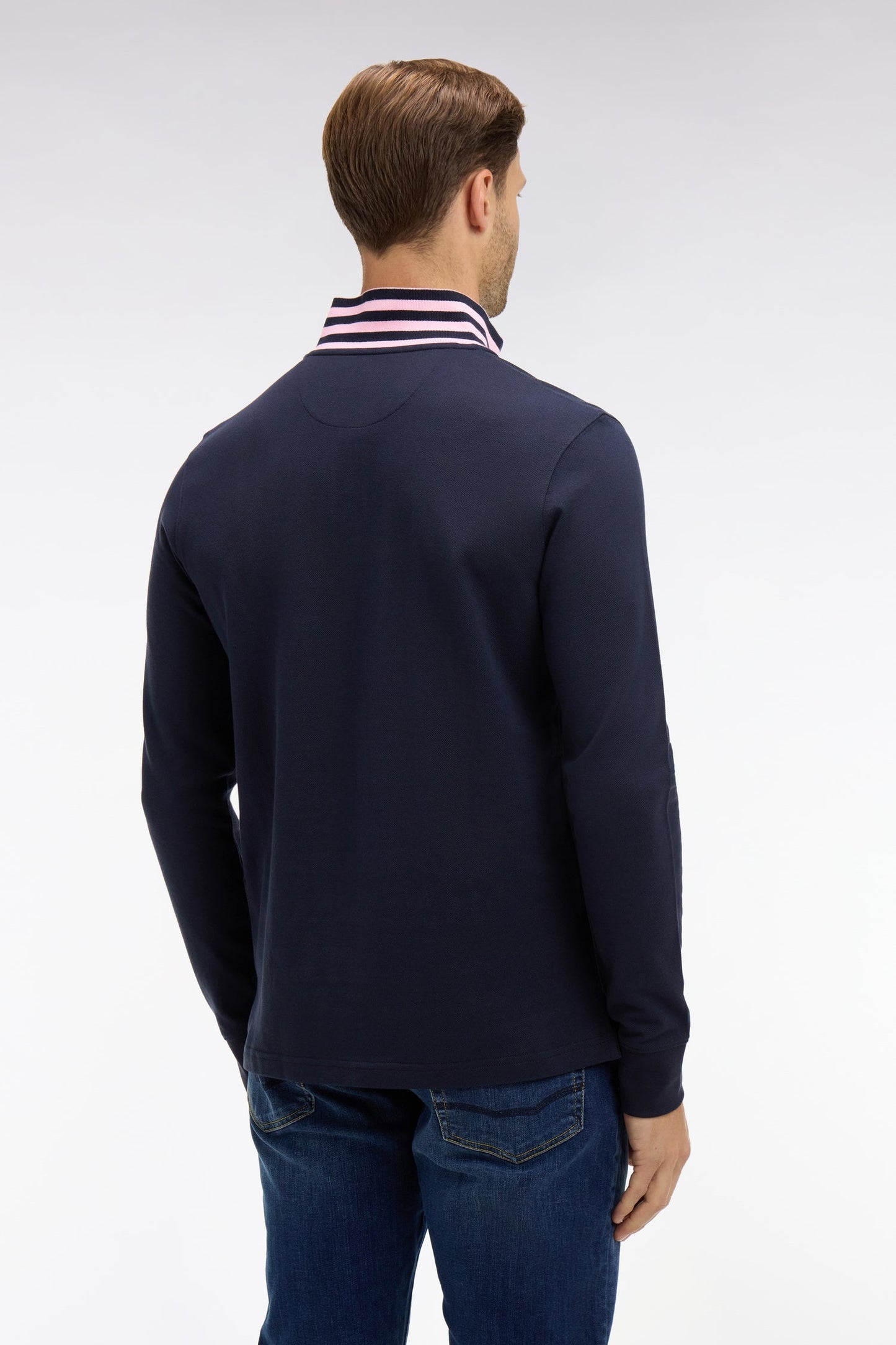 Eden Park Long Sleeve Pima Cotton Polo Contrasting Accents Navy