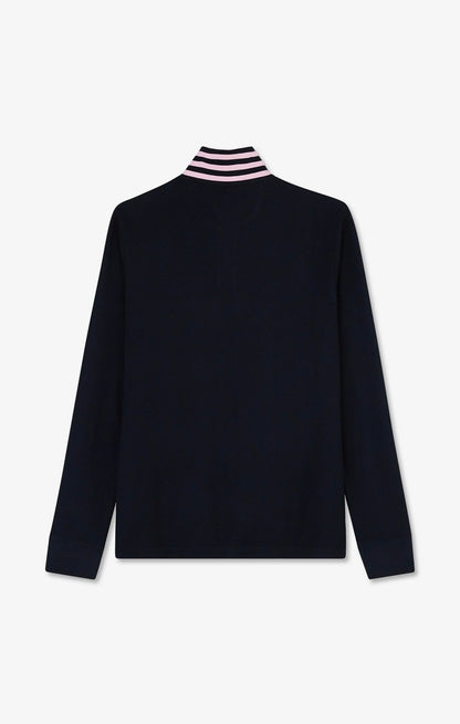 Eden Park Long Sleeve Pima Cotton Polo Contrasting Accents Navy