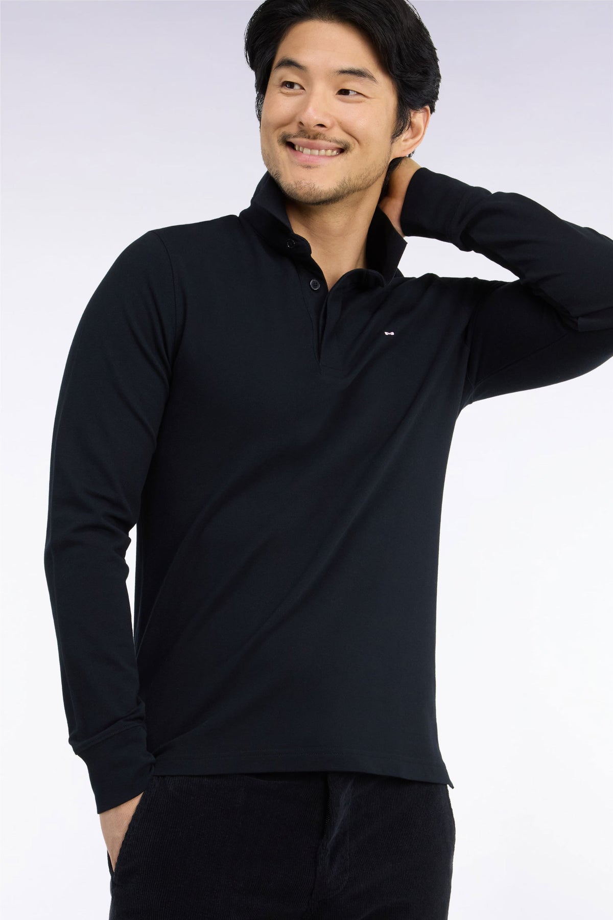 Eden Park Ls Polo Shirt Game Plan - Black