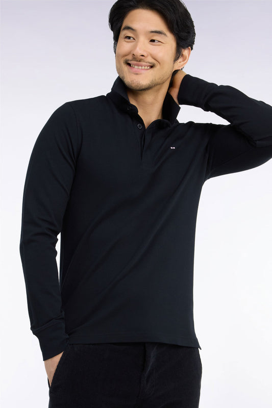 Eden Park Ls Polo Shirt Game Plan - Black