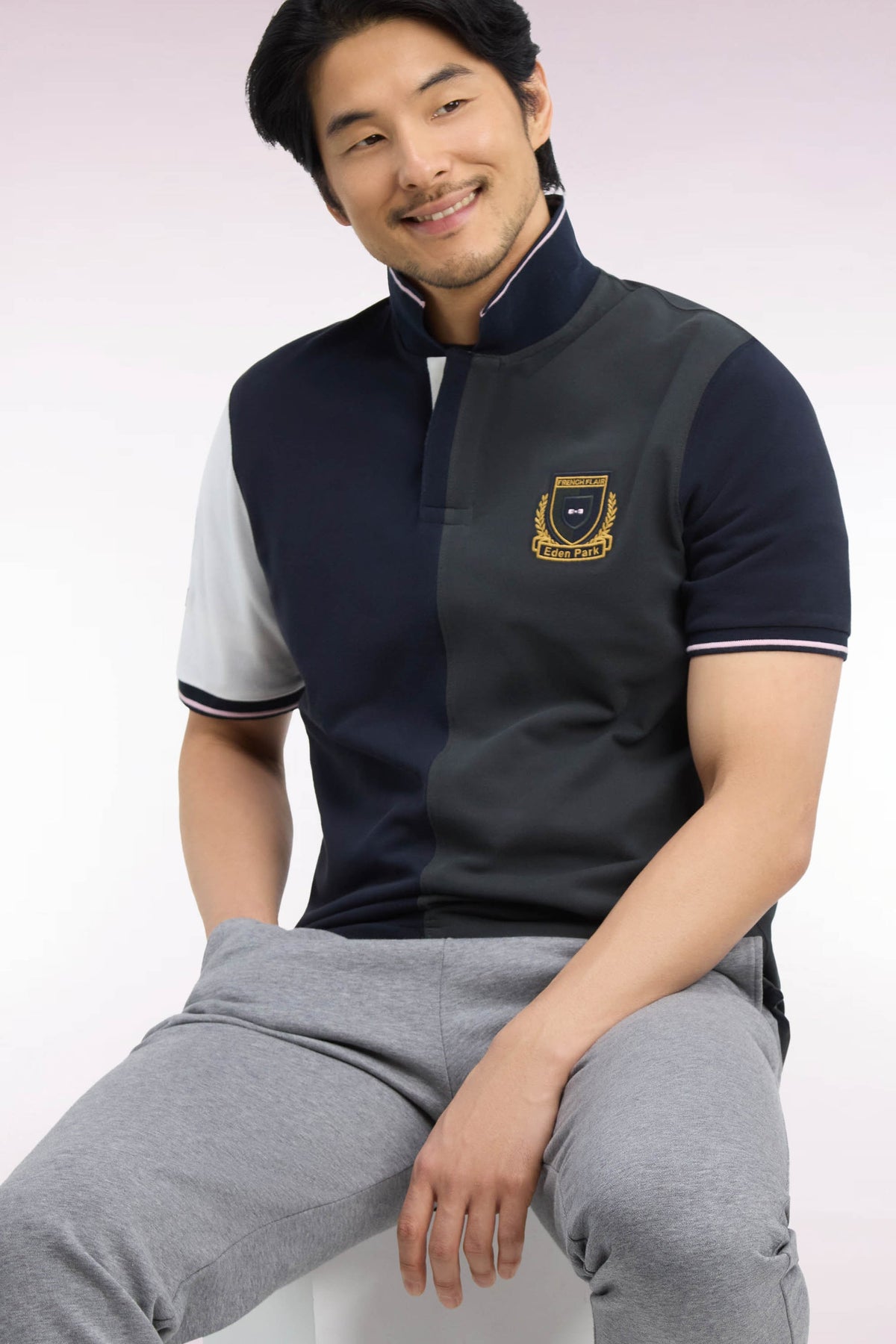 Eden Park Ss Polo Shirt Transversal Bar Crest - Pirate