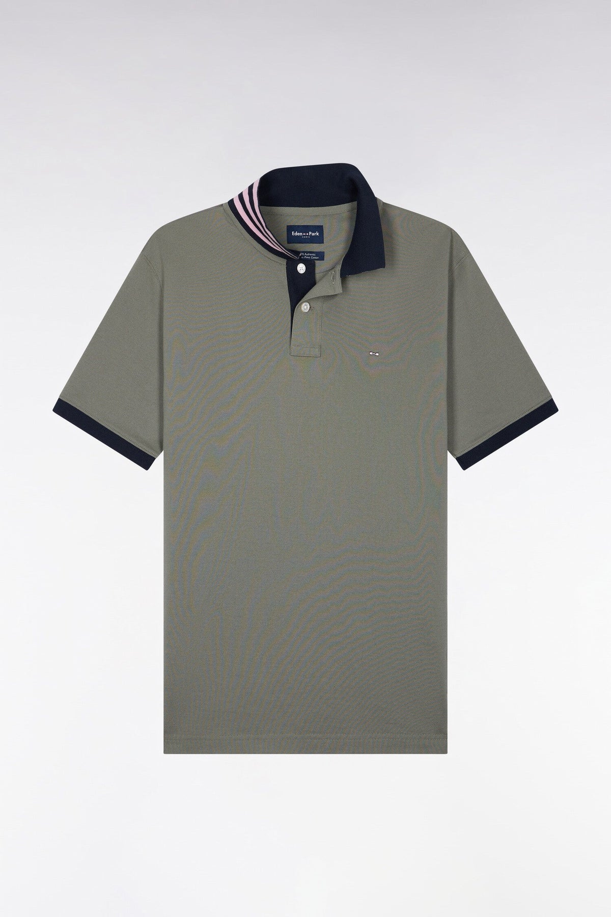 Eden Park Ss Polo Striped Undercollar Khaki